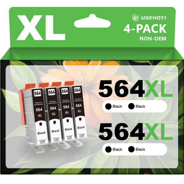 Compatible 564XL Black Ink Cartridges High Yield – Replacement for HP 564 Black Ink – Works with HP Photosmart 7520, 5510, 5520, 6510, B8550, C6340, 6350 Printers (4-Pack)