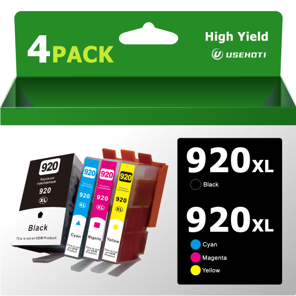 920XL Ink Cartridges High Yield Combo Pack Compatible for HP 920 920XL with HP OfficeJet 6500A, 6000, 6500, 7000, 7500A Printers (Black, Cyan, Magenta, Yellow 4-Pack)