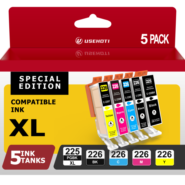 225 226 Ink Cartridges Compatible for Canon PGI-225XL CLI-226XL Works with Canon PIXMA MX882 MG5220 MG5320 MG6120 Printers (PGBK, Black, Cyan, Magenta, Yellow, 5 Pack)